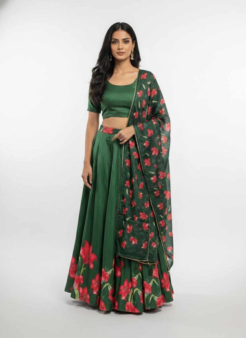D NO DIGITAL 11 Dola Silk Digital Print Lahenga