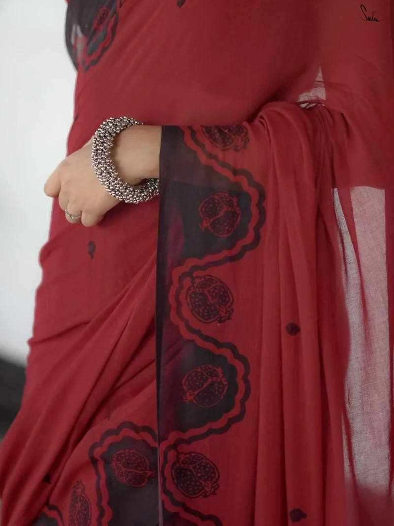 KP-W 351 New Classic Digital Printed Red Saree