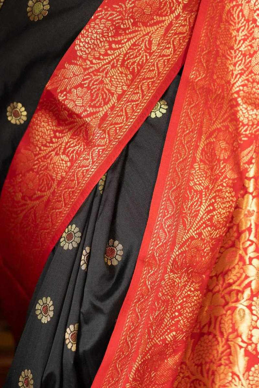 KP 6096 EXCLUSIVE JACQUARD BORDER DESIGN BLACK SAREE