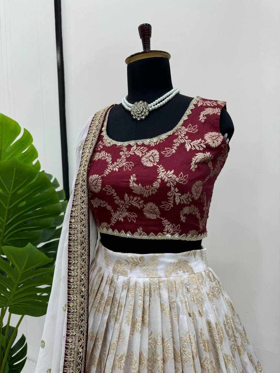 QRC 318 Jequrd Codeing with Sequnce Semi Stitch Red Lehengha