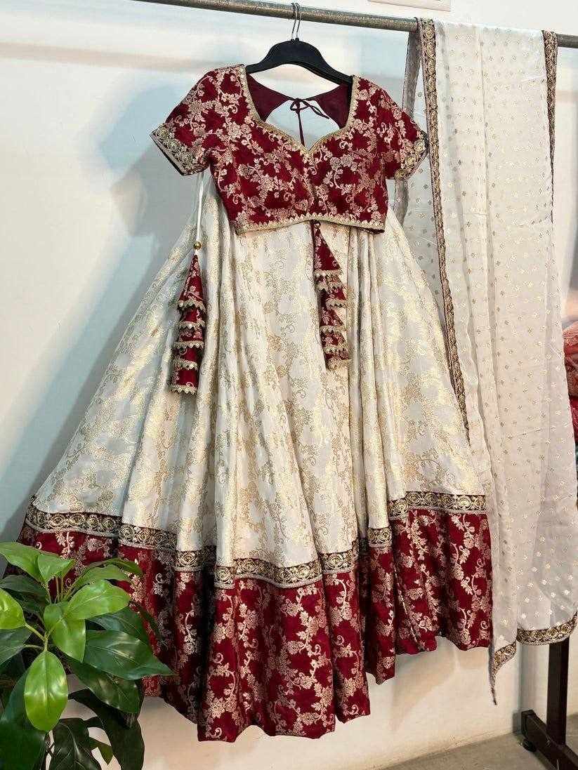 QRC 318 Jequrd Codeing with Sequnce Semi Stitch Red Lehengha