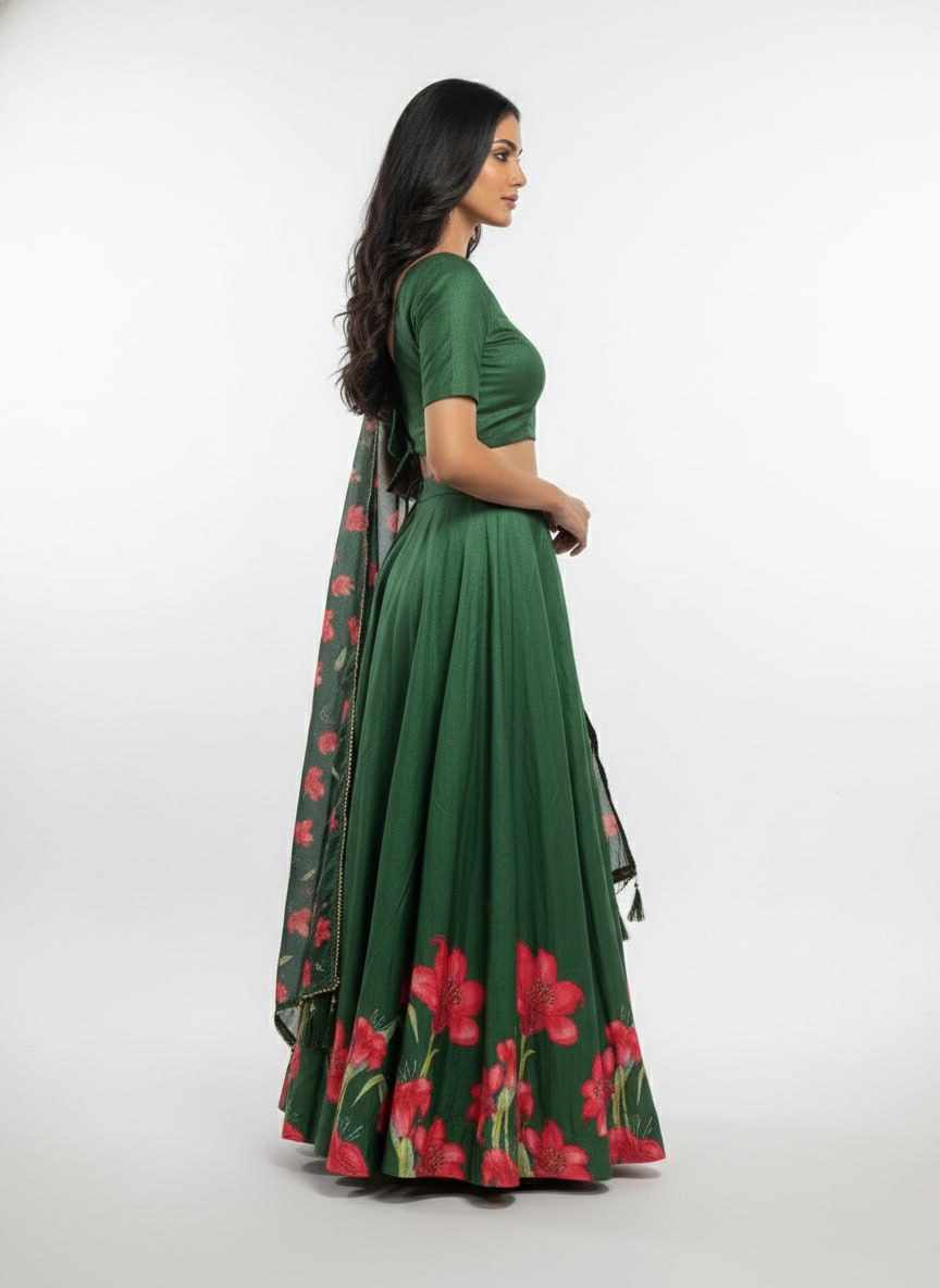 D NO DIGITAL 11 Dola Silk Digital Print Lahenga