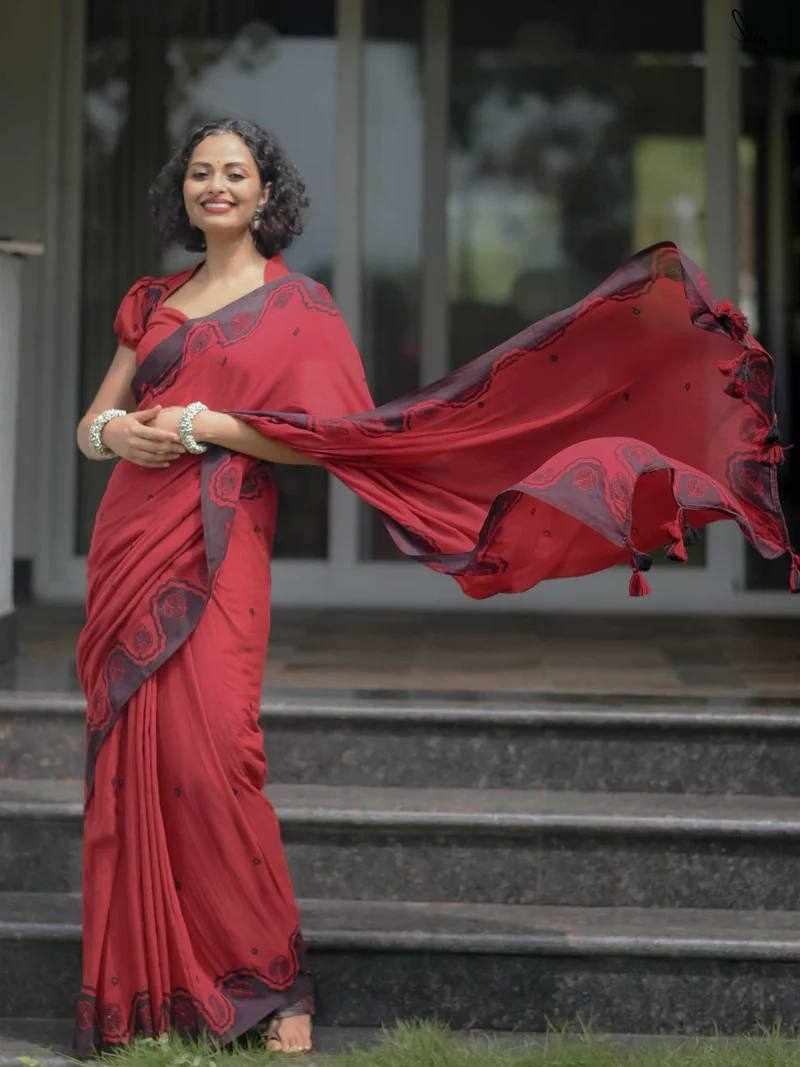 KP-W 351 New Classic Digital Printed Red Saree