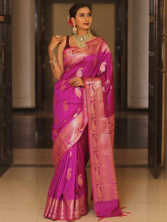 PURE GOLD ZARI ON Pink Saree