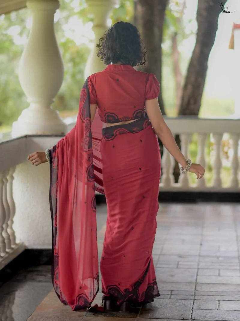 KP-W 351 New Classic Digital Printed Red Saree