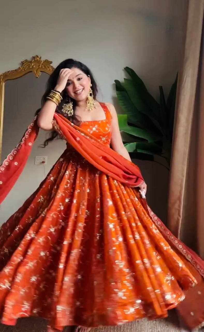 KD 1534 Elegant Ethnic Wear Orange Gown For Festivals
