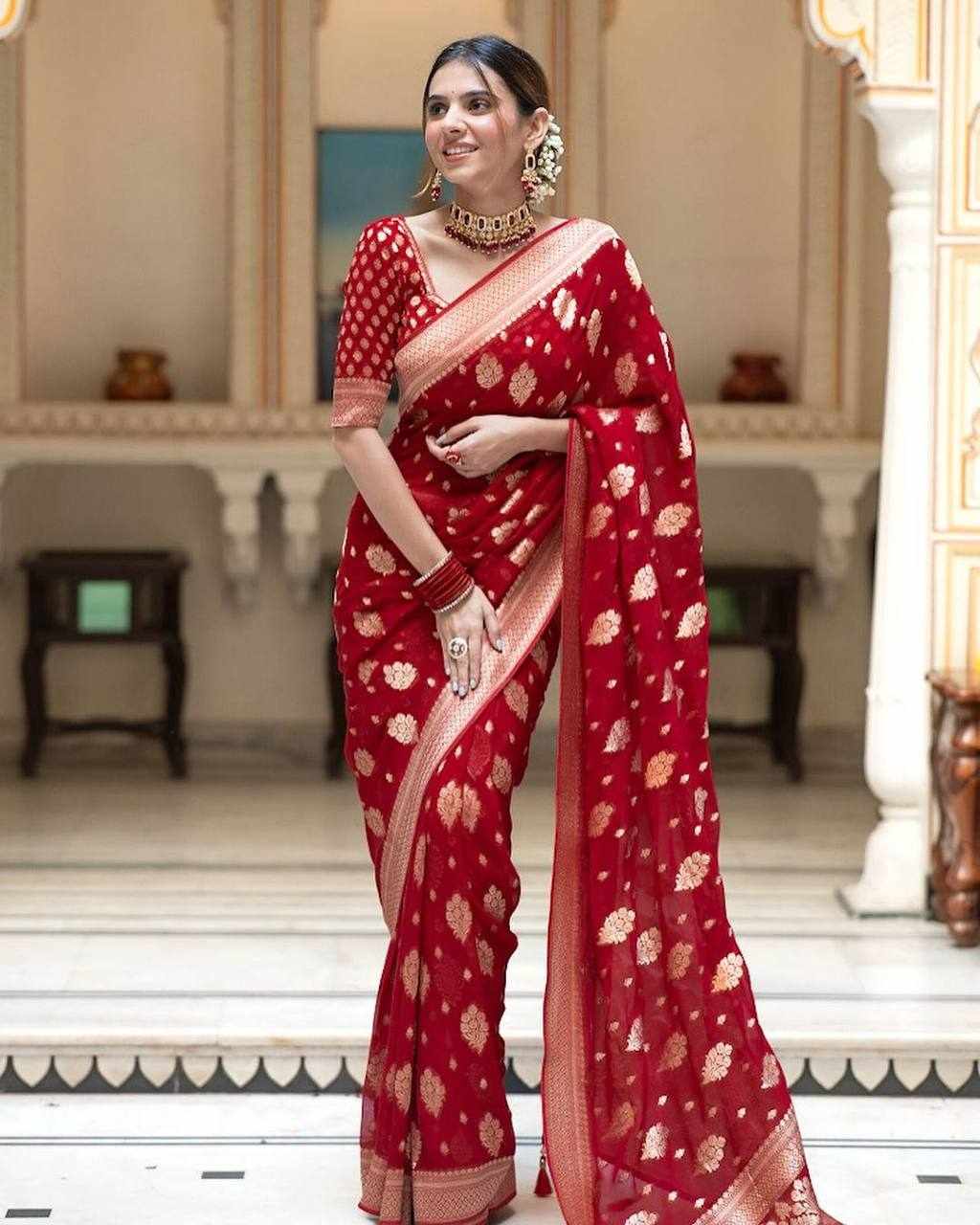 KP-R 190 New Traditional Wear Red Saree
