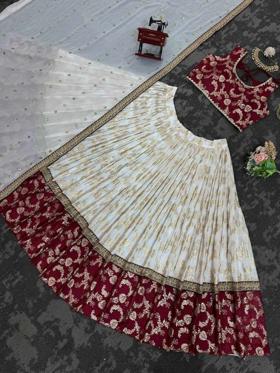QRC 318 Jequrd Codeing with Sequnce Semi Stitch Red Lehengha