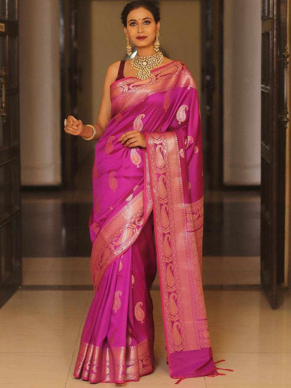 PURE GOLD ZARI ON Pink Saree