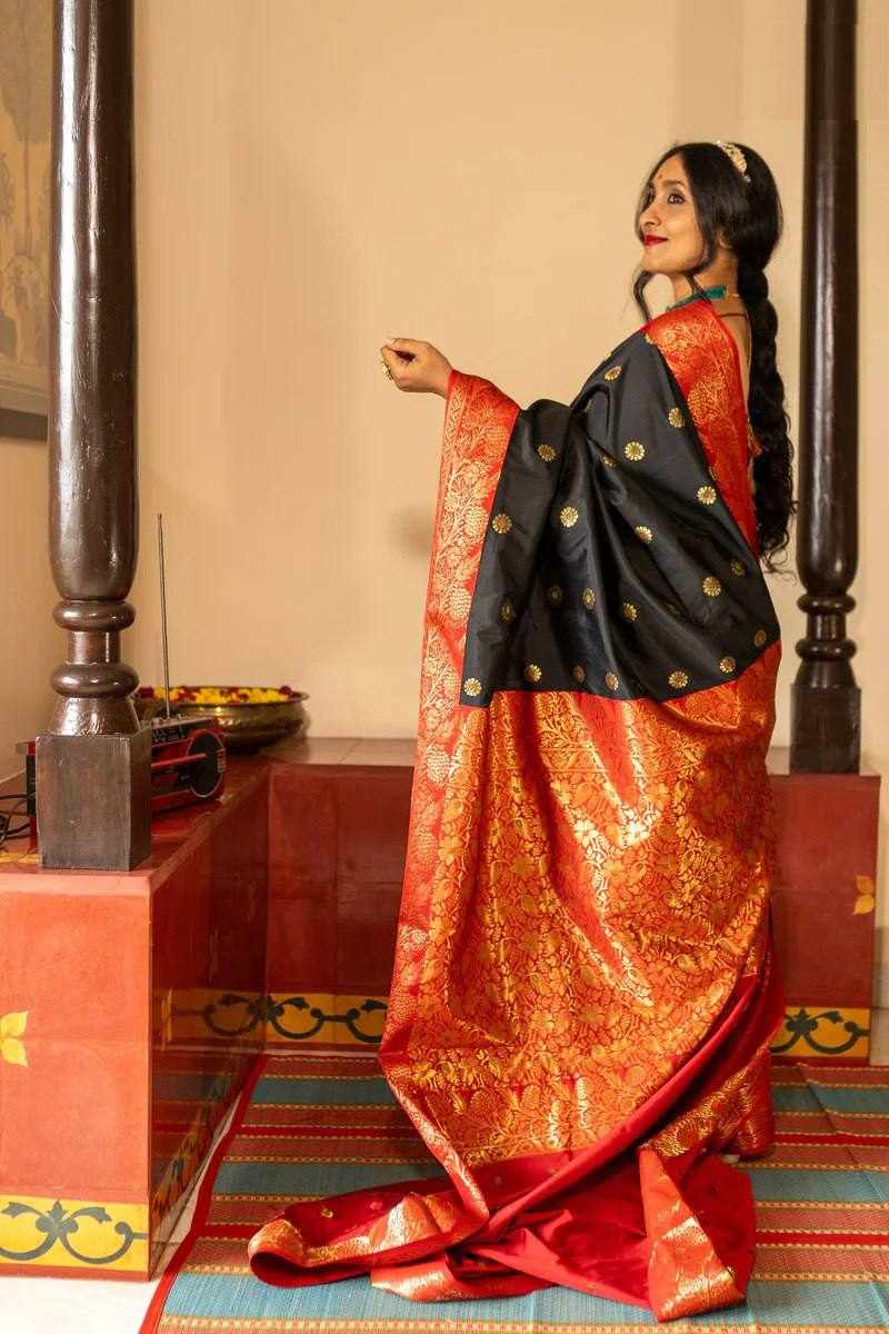 KP 6096 EXCLUSIVE JACQUARD BORDER DESIGN BLACK SAREE
