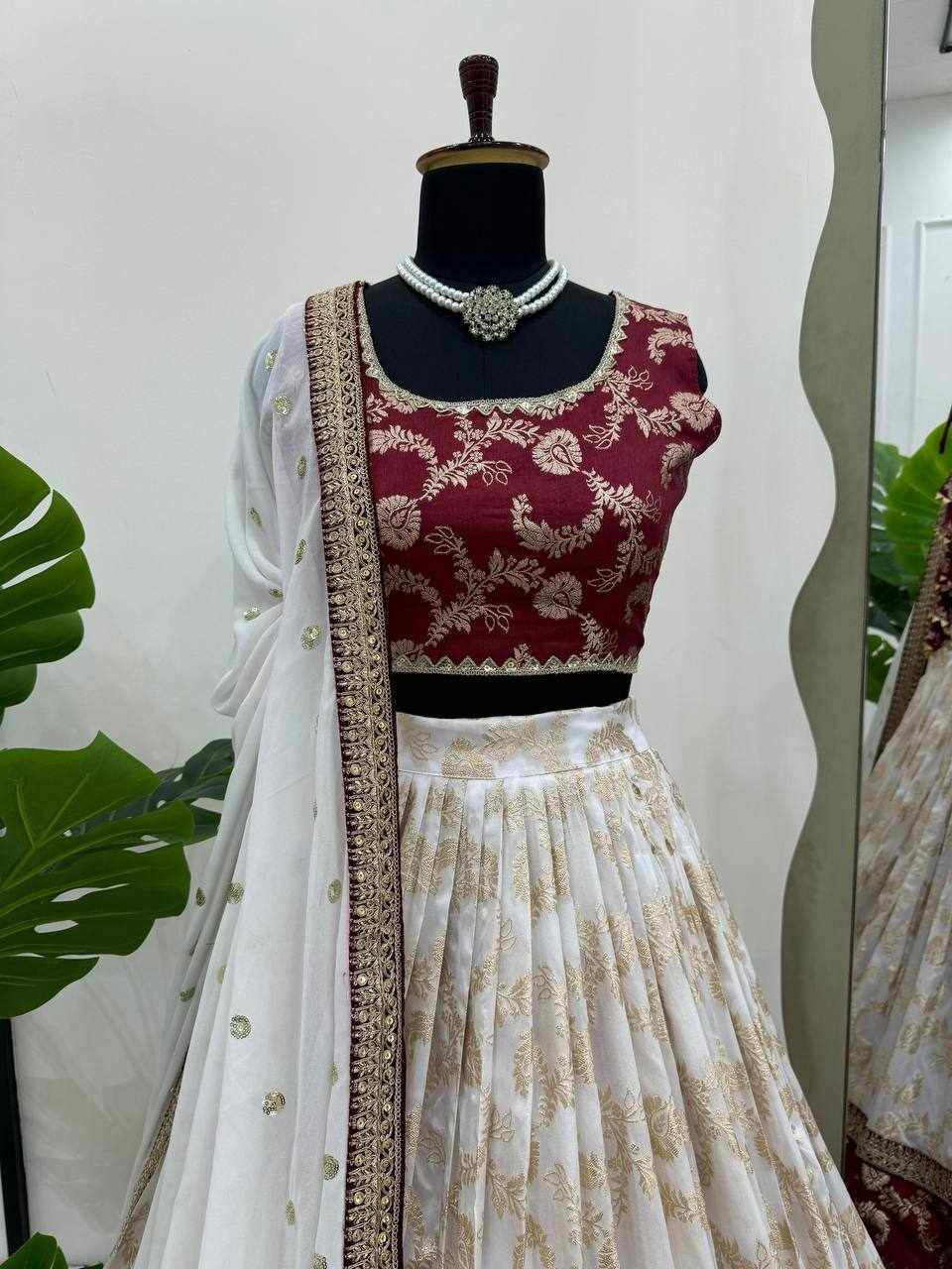 QRC 318 Jequrd Codeing with Sequnce Semi Stitch Red Lehengha