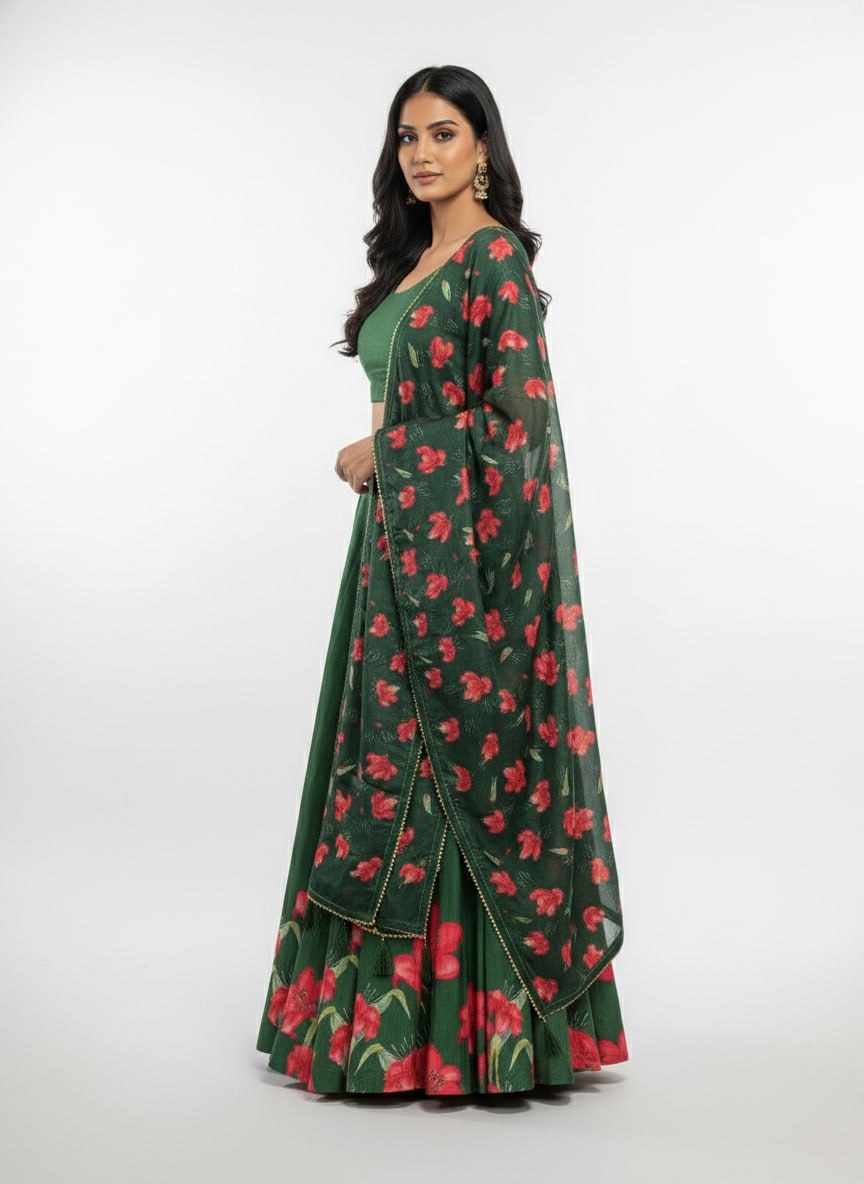 D NO DIGITAL 11 Dola Silk Digital Print Lahenga