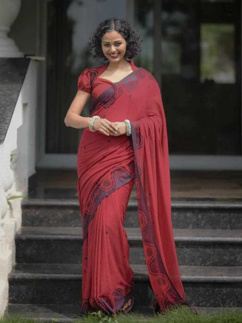 KP-W 351 New Classic Digital Printed Red Saree