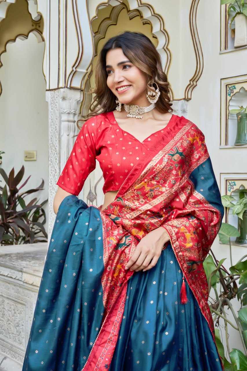 PIYU 25-3 New Silk Chaniya Choli For Occasional Wear Firozi Lahenga
