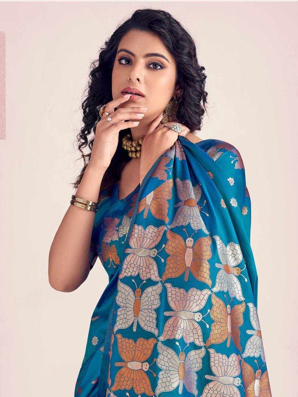 KPR 256 BLUE SOFT LICHI SILK SAREE