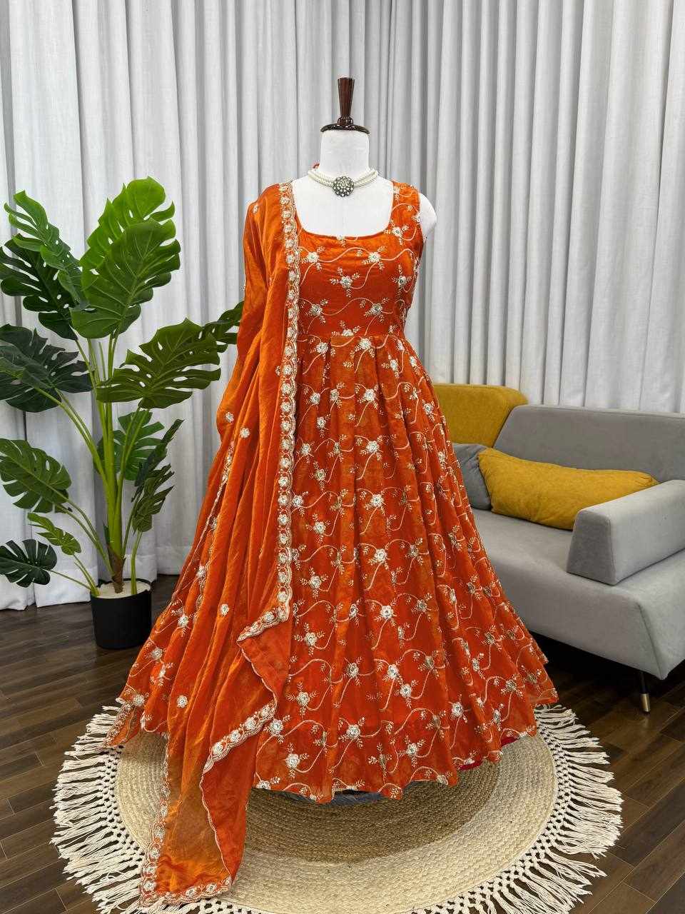 KD 1534 Elegant Ethnic Wear Orange Gown For Festivals