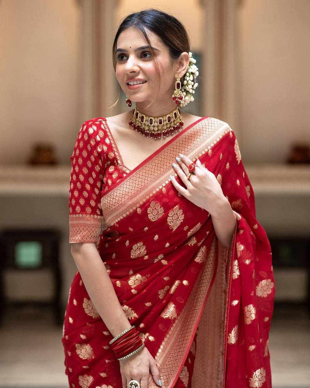 KP-R 190 New Traditional Wear Red Saree
