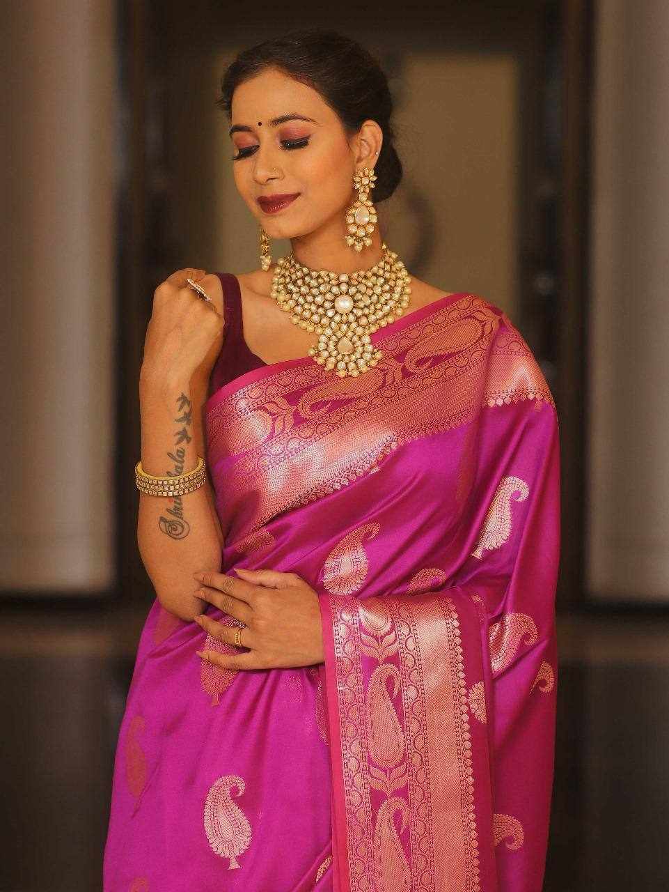 PURE GOLD ZARI ON Pink Saree