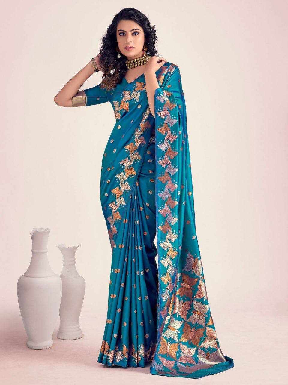 KPR 256 BLUE SOFT LICHI SILK SAREE