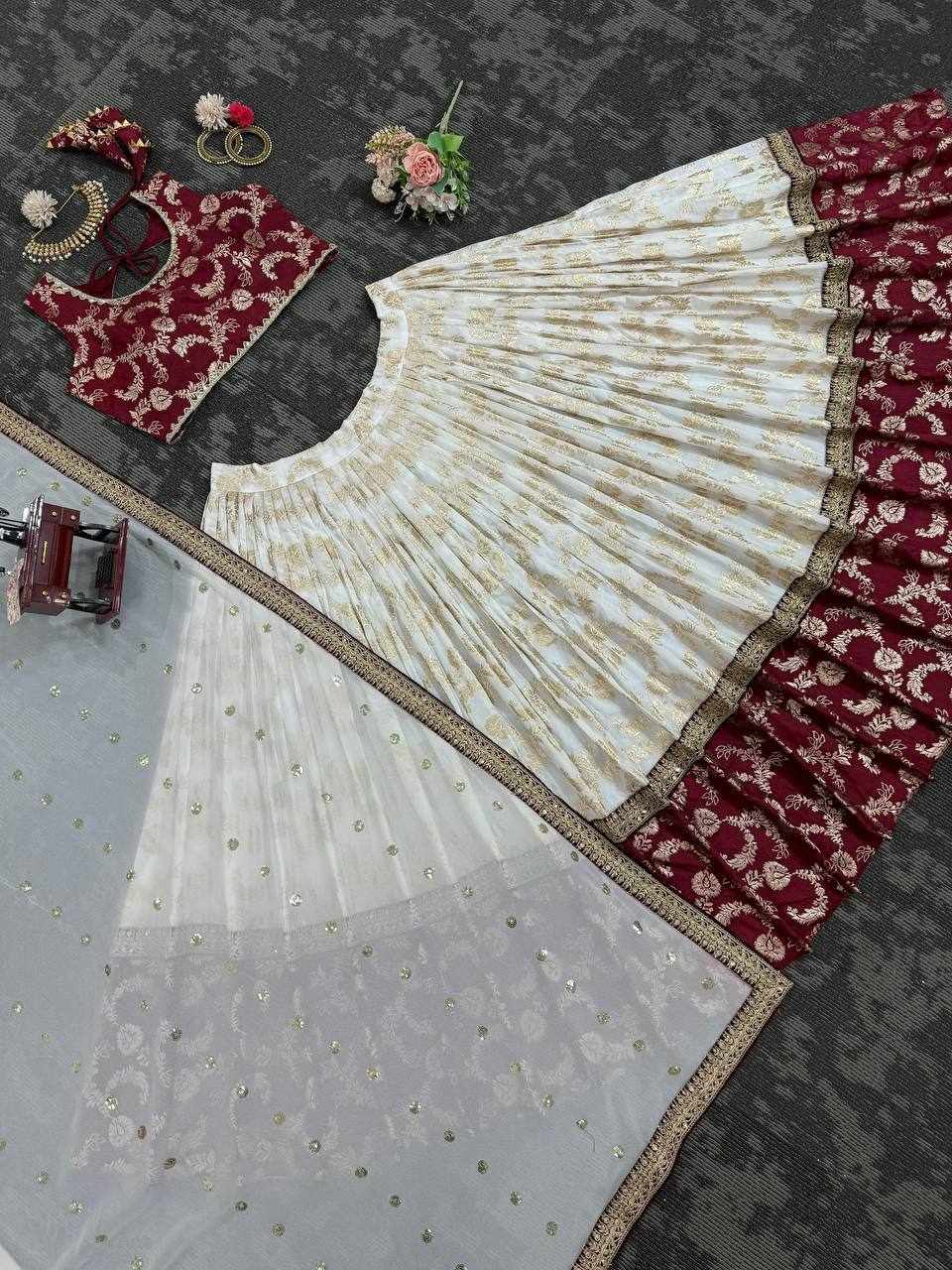 QRC 318 Jequrd Codeing with Sequnce Semi Stitch Red Lehengha