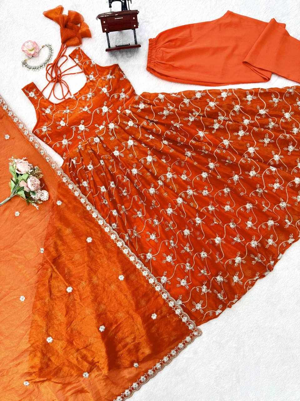 KD 1534 Elegant Ethnic Wear Orange Gown For Festivals