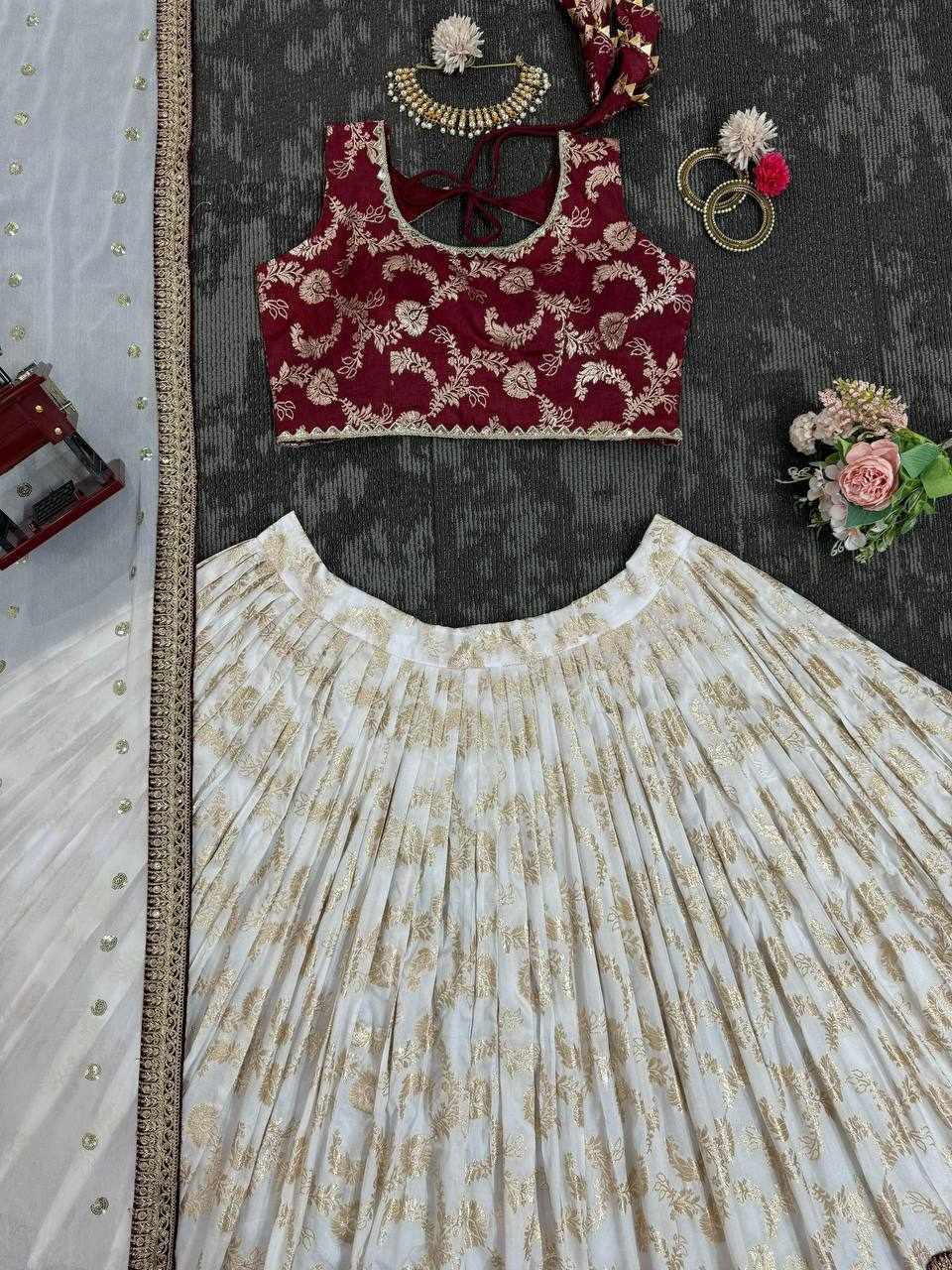 QRC 318 Jequrd Codeing with Sequnce Semi Stitch Red Lehengha